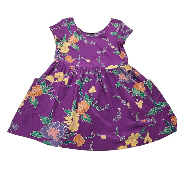 LUX Silk Baby Doll Mini Dress, Pockets, Purple Floral, M - Picture 3 of 8